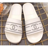 Classic Chanel Striped and CC Logo Mules Slides Slipper Sandals G41818 White 2019