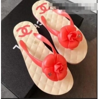 Big Discount Chanel CC Logo Camellia Thong Sandals G42332 Red 2019