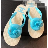 Unique Discount Chanel CC Logo Camellia Thong Sandals G42333 Sky Blue 2019