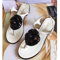 Hot Sell Chanel Camellia Thong Sandals G42601 White/Black 2019