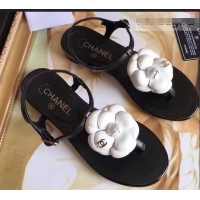 Youthful Chanel Camellia Thong Sandals G42601 Black/White 2019