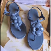 Classic Cheapest Chanel Camellia Thong Sandals G42601 Blue 2019