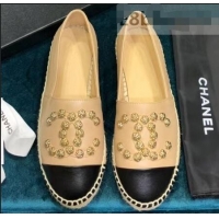 Unique Discount Chanel Camellia CC Logo Espadrilles G42601 Beige