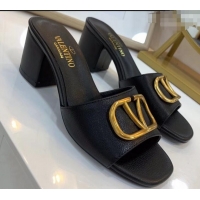 Unique Style Valentino Heel Slip-On Slide Sandals VS2301 Black With Go Logo Detail 2019