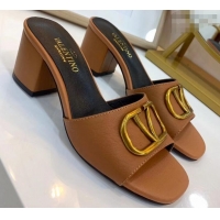 Top Design Valentino Heel Slip-On Slide Sandals VS2301 Brown With Go Logo Detail 2019