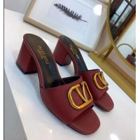 Low Cost Valentino Heel Slip-On Slide Sandals VS2301 Burgundy With Go Logo Detail 2019