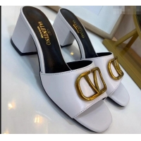 Trendy Design Valentino Heel Slip-On Slide Sandals VS2301 White With Go Logo Detail 2019