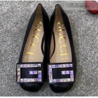 Hot Sell Gucci Leather Ballet Flats Black With Crystal G 551434 2019