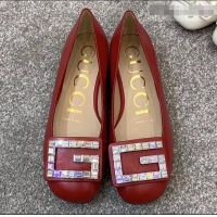 Practical Gucci Leather Ballet Flats Red With Crystal G 551434 2019 