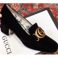 Luxury New Gucci Velvet Mid-Heel Pumps Black with Double G 526465