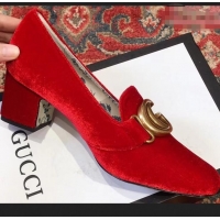 Cheapest Gucci Velvet Mid-Heel Pumps Red with Double G 526465