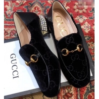 Buy Classic Gucci Horsebit GG Velvet Loafers/Pumps with Crystals 522698 Black