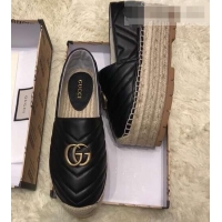 Imitation Gucci Leather Platform Espadrilles G12402 Black With Double G 2019