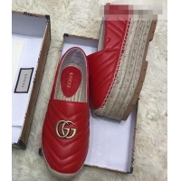 Grade Gucci Leather Platform Espadrilles G12402 Red With Double G 2019