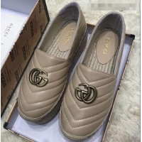 Buy Luxury Gucci Leather Platform Espadrilles G12402 Nude With Double G 2019