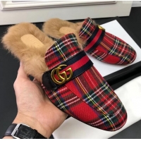 Shop Duplicate Gucci men's Princetown leather slipper with RED CHECK 11598