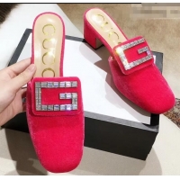 Refined Discount Gucci Heel 6cm Crystal G Slipper Mules G21804 Velvet Pink 2019