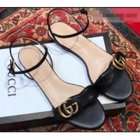 Inexpensive Gucci Leather Double G Flat Sandals 524631 Black 2019