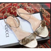 Discount Gucci Leather Double G Flat Sandals 524631 Gold 2019