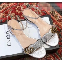 Low Cost Gucci Leather Double G Flat Sandals 524631 Silver 2019