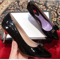 Purchase Gucci Heel 8cm Patent Leather Silver-toned Spikes Pumps with Bow 549666 Black 2019