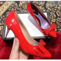 Low Price Gucci Heel 8cm Patent Leather Silver-toned Spikes Pumps with Bow 549666 Red 2019