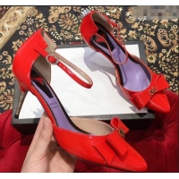 Duplicate Gucci Heel 8cm Patent Leather Silver-toned Spikes Sandals with Bow 921835 Red 2019