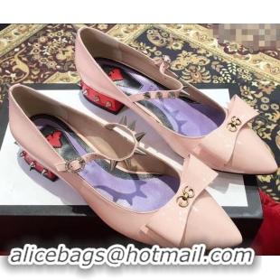 Discount Gucci Heel 2cm Patent Leather Silver-toned Spikes Ballet Pumps with Bow 558097 Nude Pink 2019