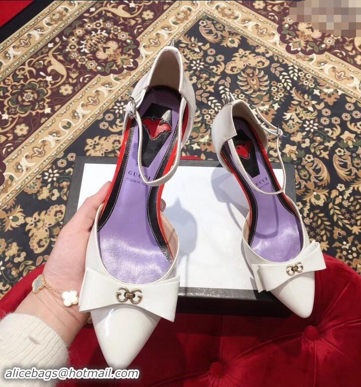 Reproduction Gucci Heel 8cm Patent Leather Silver-toned Spikes Sandals with Bow 921845 White 2019