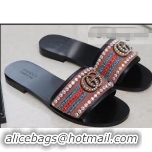 Most Popular Gucci Velvet Slide Sandals With Crystals 525366 Camel 2019