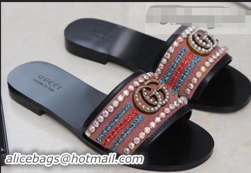 Most Popular Gucci Velvet Slide Sandals With Crystals 525366 Camel 2019