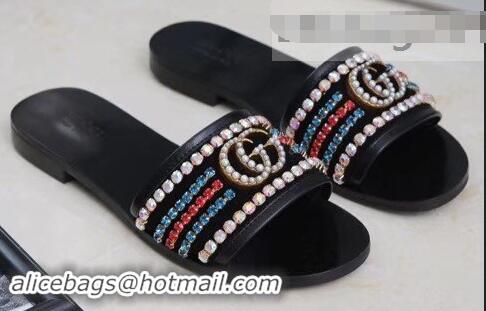 Charming Gucci Velvet Slide Sandals With Crystals 525366 Black 2019