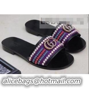 Pretty Style Gucci Velvet Slide Sandals With Crystals 525366 Purple 2019