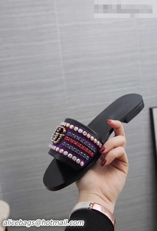 Pretty Style Gucci Velvet Slide Sandals With Crystals 525366 Purple 2019