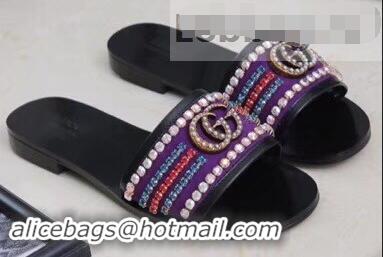 Pretty Style Gucci Velvet Slide Sandals With Crystals 525366 Purple 2019