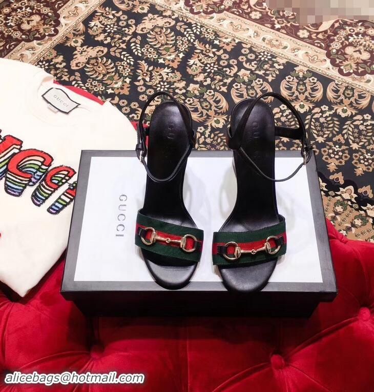 Purchase Gucci Heel 6.5cm/10.5cm Web Horsebit Fabric and Leather Sandals 931316 Black 2019