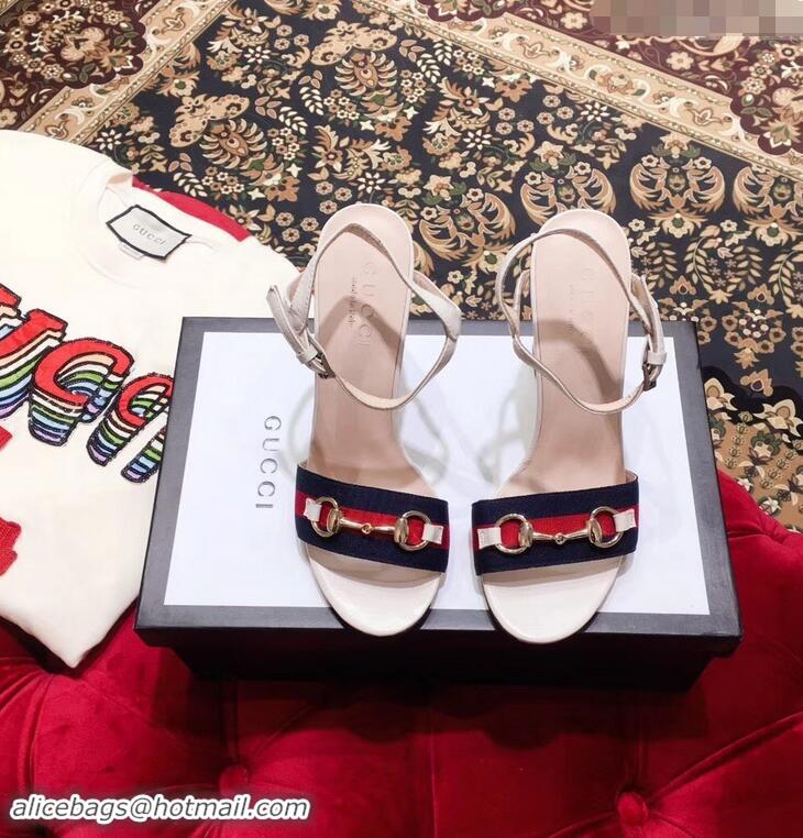 Duplicate Gucci Heel 6.5cm/10.5cm Web Horsebit Fabric and Leather Sandals 931317 White 2019