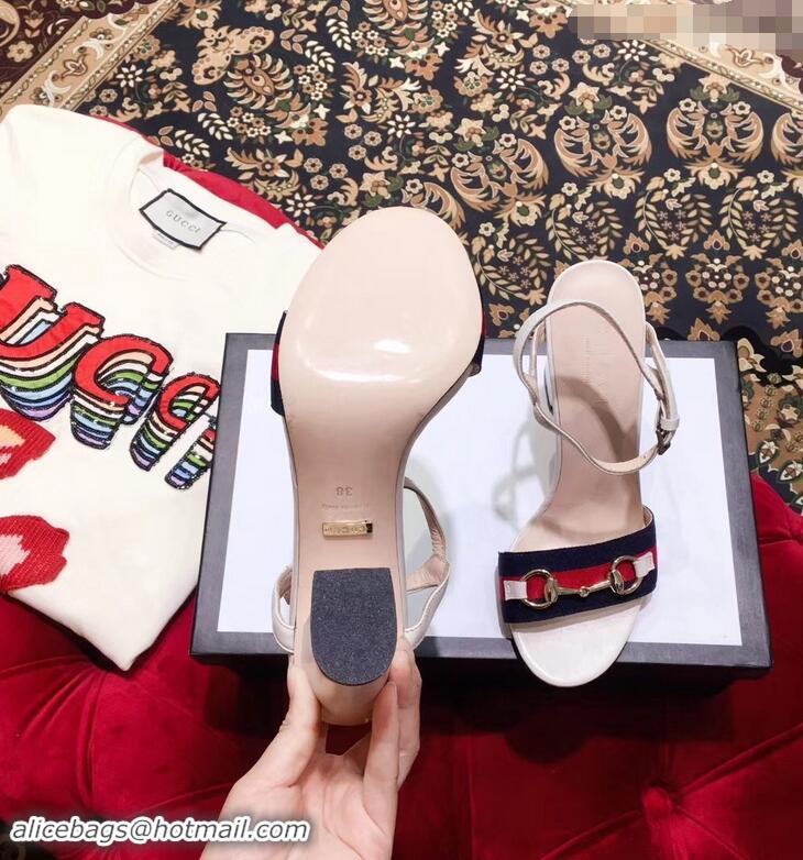 Duplicate Gucci Heel 6.5cm/10.5cm Web Horsebit Fabric and Leather Sandals 931317 White 2019