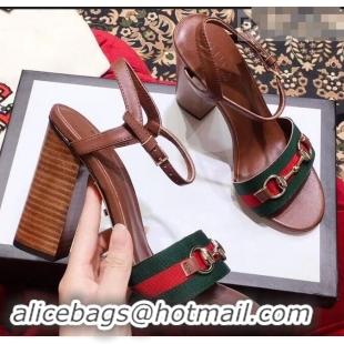 Useful Gucci Heel 6.5cm/10.5cm Web Horsebit Fabric and Leather Sandals 931318 Brown 2019