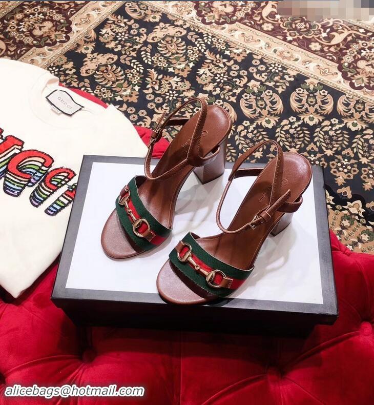 Useful Gucci Heel 6.5cm/10.5cm Web Horsebit Fabric and Leather Sandals 931318 Brown 2019