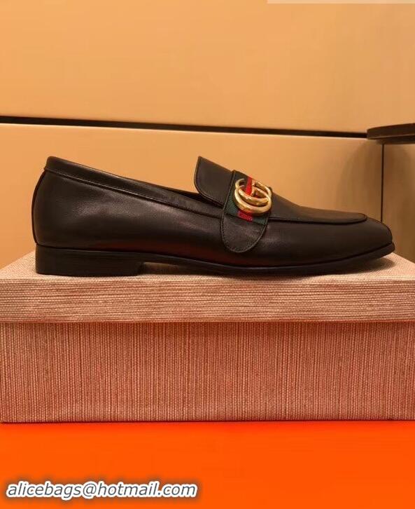 Unique Style Gucci Leather Loafer With GG Web 428609