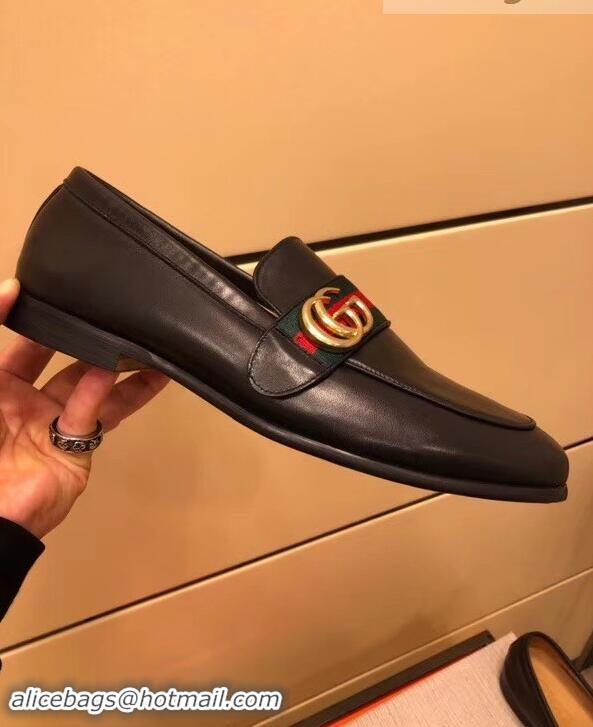 Unique Style Gucci Leather Loafer With GG Web 428609