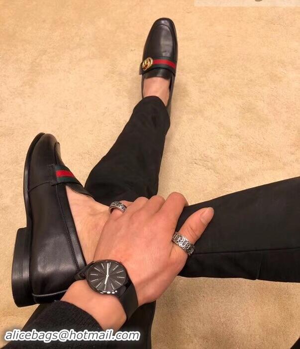 Unique Style Gucci Leather Loafer With GG Web 428609