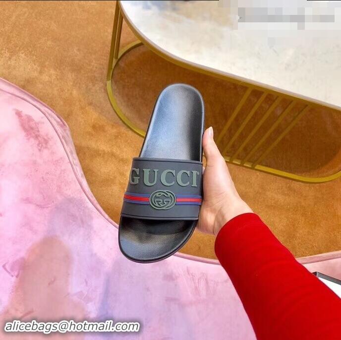 Low Price Gucci Logo and Web GG Slides 932509 Gray 2019