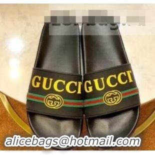 Shop Duplicate Gucci Logo and Web GG Slides 932510 Yellow 2019