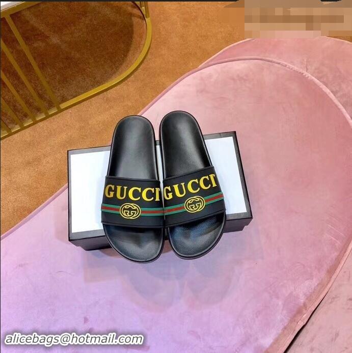 Shop Duplicate Gucci Logo and Web GG Slides 932510 Yellow 2019