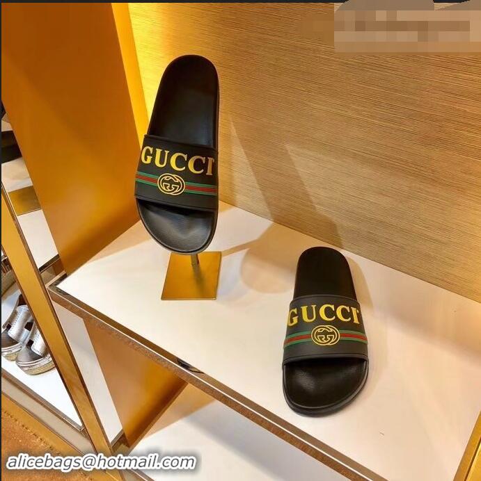 Shop Duplicate Gucci Logo and Web GG Slides 932510 Yellow 2019