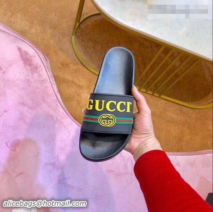 Shop Duplicate Gucci Logo and Web GG Slides 932510 Yellow 2019