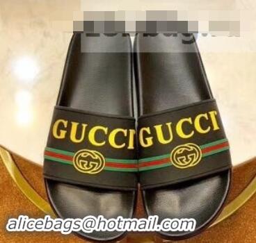 Shop Duplicate Gucci Logo and Web GG Slides 932510 Yellow 2019