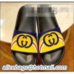 Good Quality Gucci Rainbow and GG Print 932511 Yellow/Blue Slides 2019